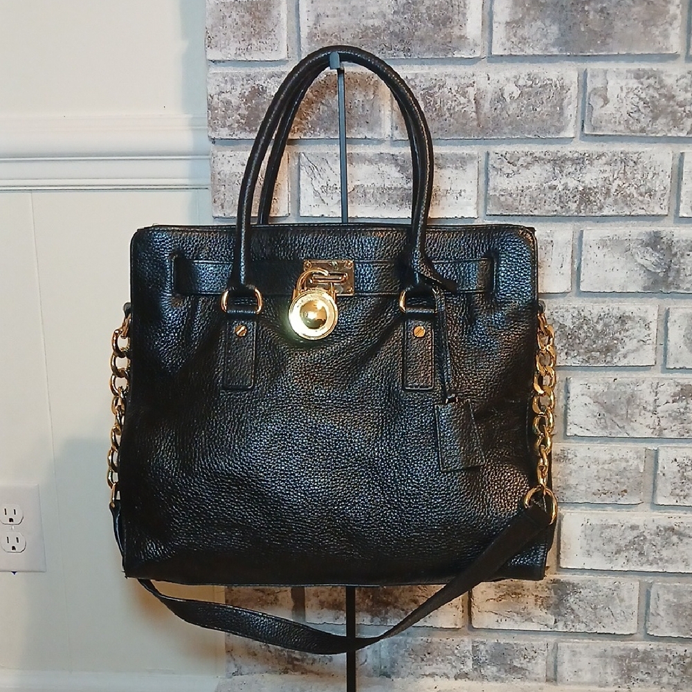 Michael Kors Hamilton Moderne Large Leather Satchel Black Excellent Condition
